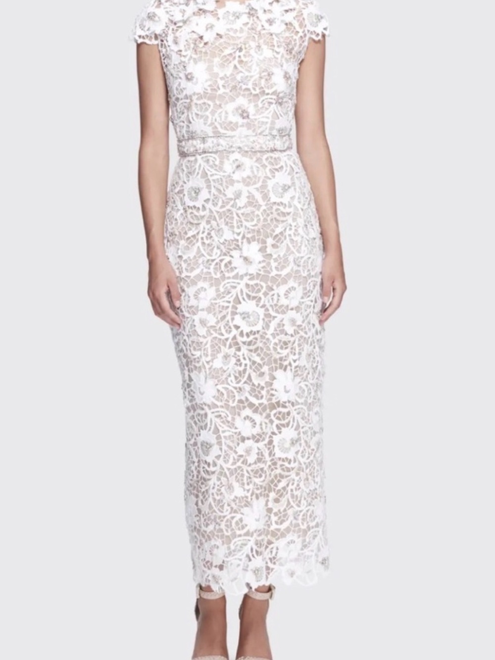 Marchesa White Floral Lace Maxi Dress